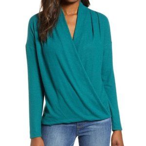 Gibson Diana style cozy knit wrap top sweater